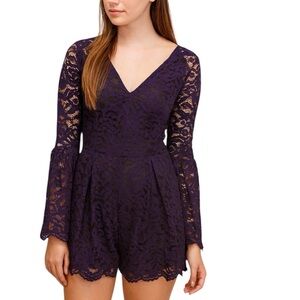 Anthropologie Rahi Cali Lace Romance Romper Shorts Women Sz L Boho Bell Sleeve